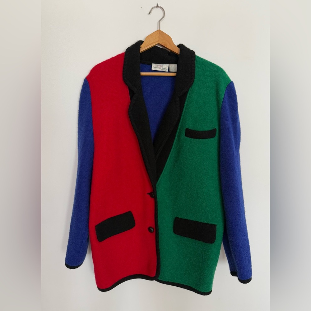 Vintage Color Block Holiday Wool Sweater Primary Colors Carrol Reed Large